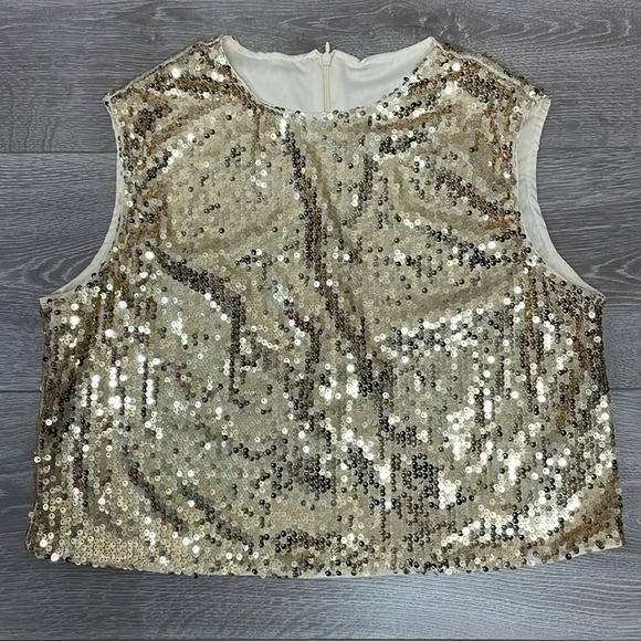 NWOT Shein Gold Sequin Sleeveless Top M - Picture 3 of 11